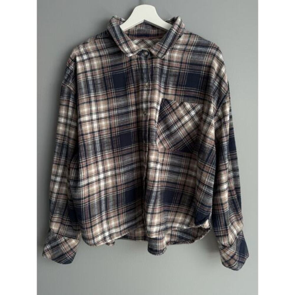 Scotch & Soda Cropped Plaid Flannel Shirt XL Oversized Soft Grunge Button Up